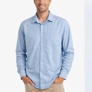 FAHERTY Button Down Long Sleeve Business Casual Shirt Blue/Pink Plaid Windowpane